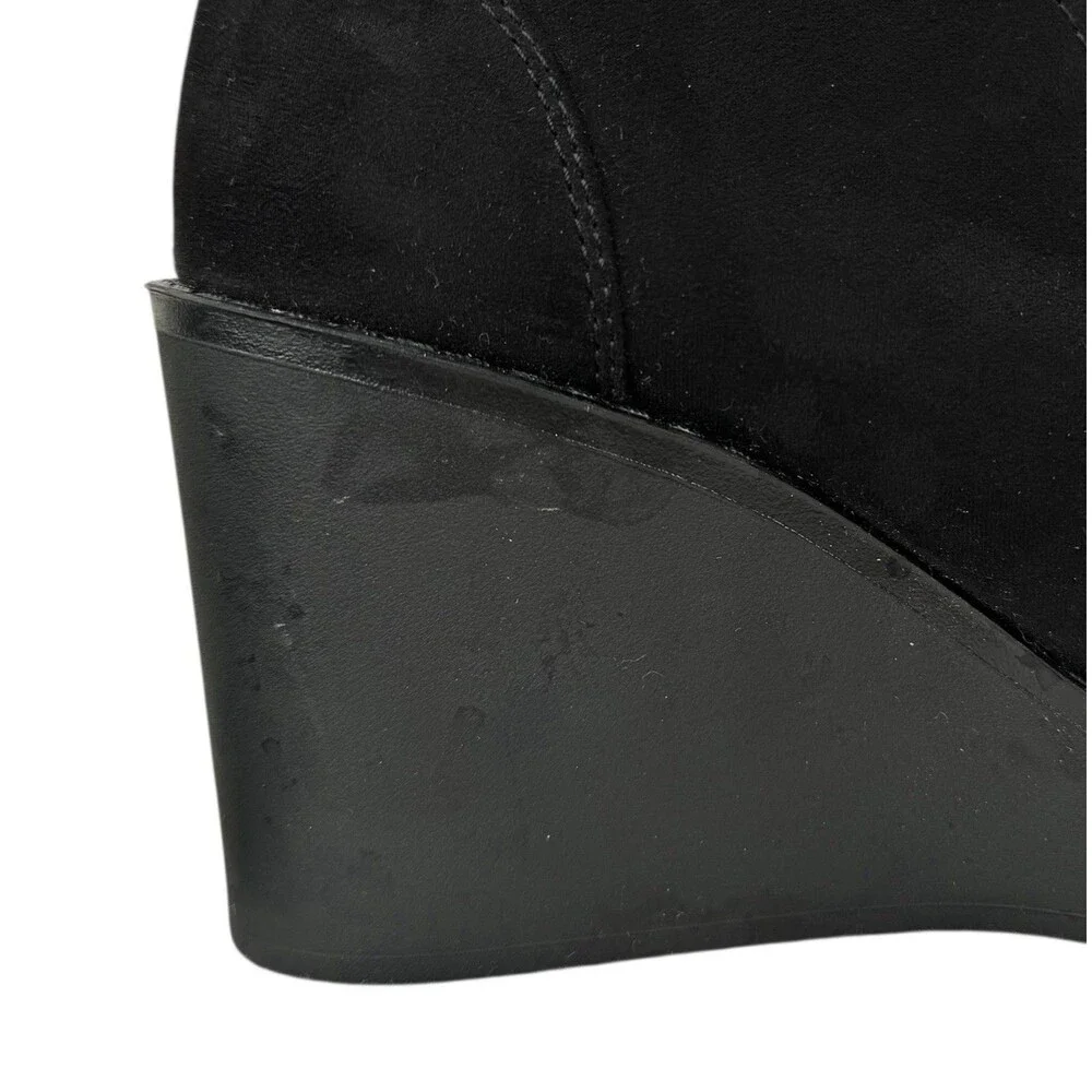 Esprit Roxy Womens Suede Wedge Faux Fur Ankle Bootie 7M‎ Black Lace Up Cozy